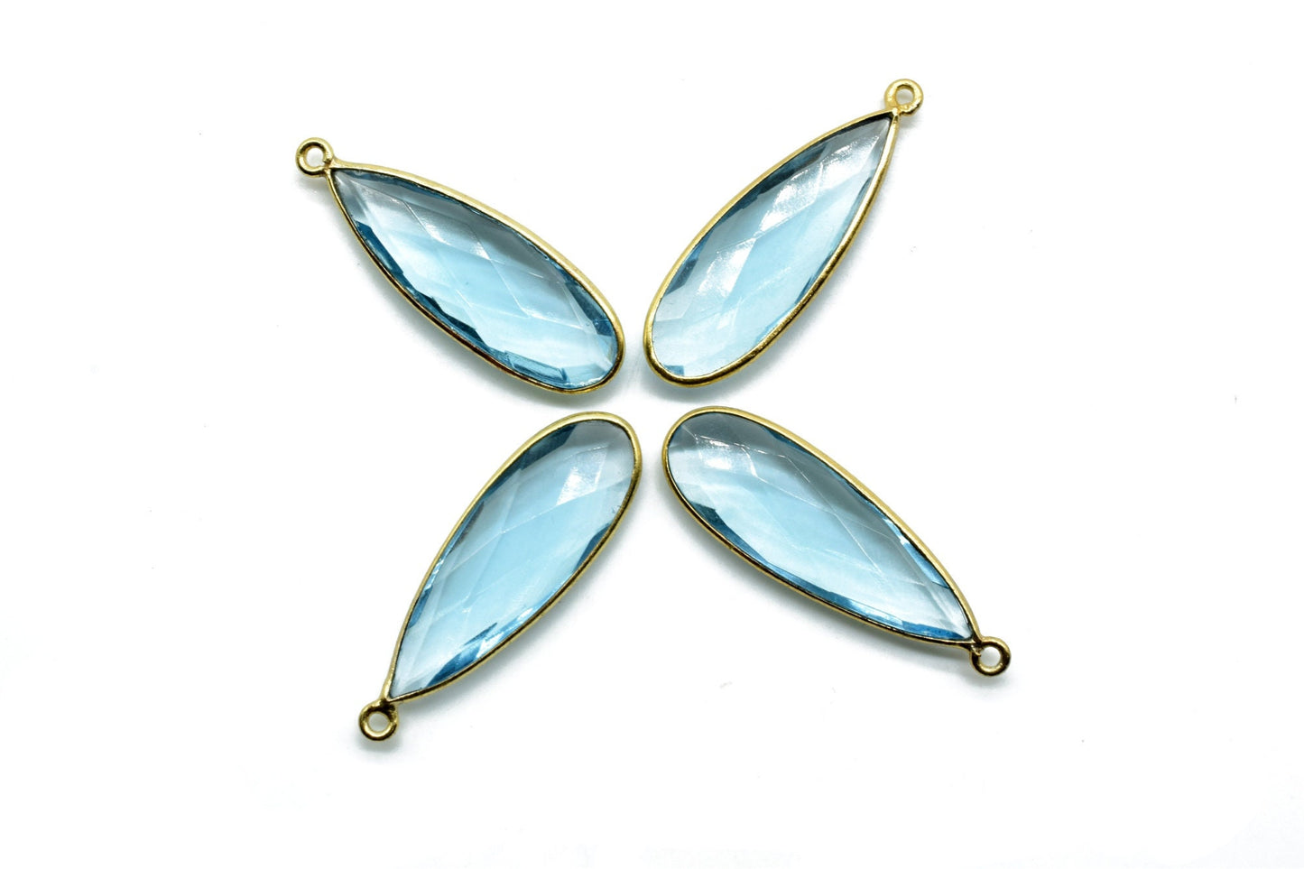 Sky Topaz 10x30mm Bezel charm,Brass Gold Plated bezel,Sky Topaz Pendant,Teardrop,Light Gold Bezel Trim Edge Faceted Gemstone,Sky Topaz charm