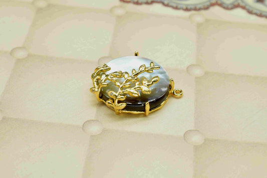 Black Pearl 20mm Round Shape Pendant,Black Pearl For Pendant jewelry,Black Pearl Smooth Round Leaf Pendant,Black Pearl Cabechon Charm,Gift