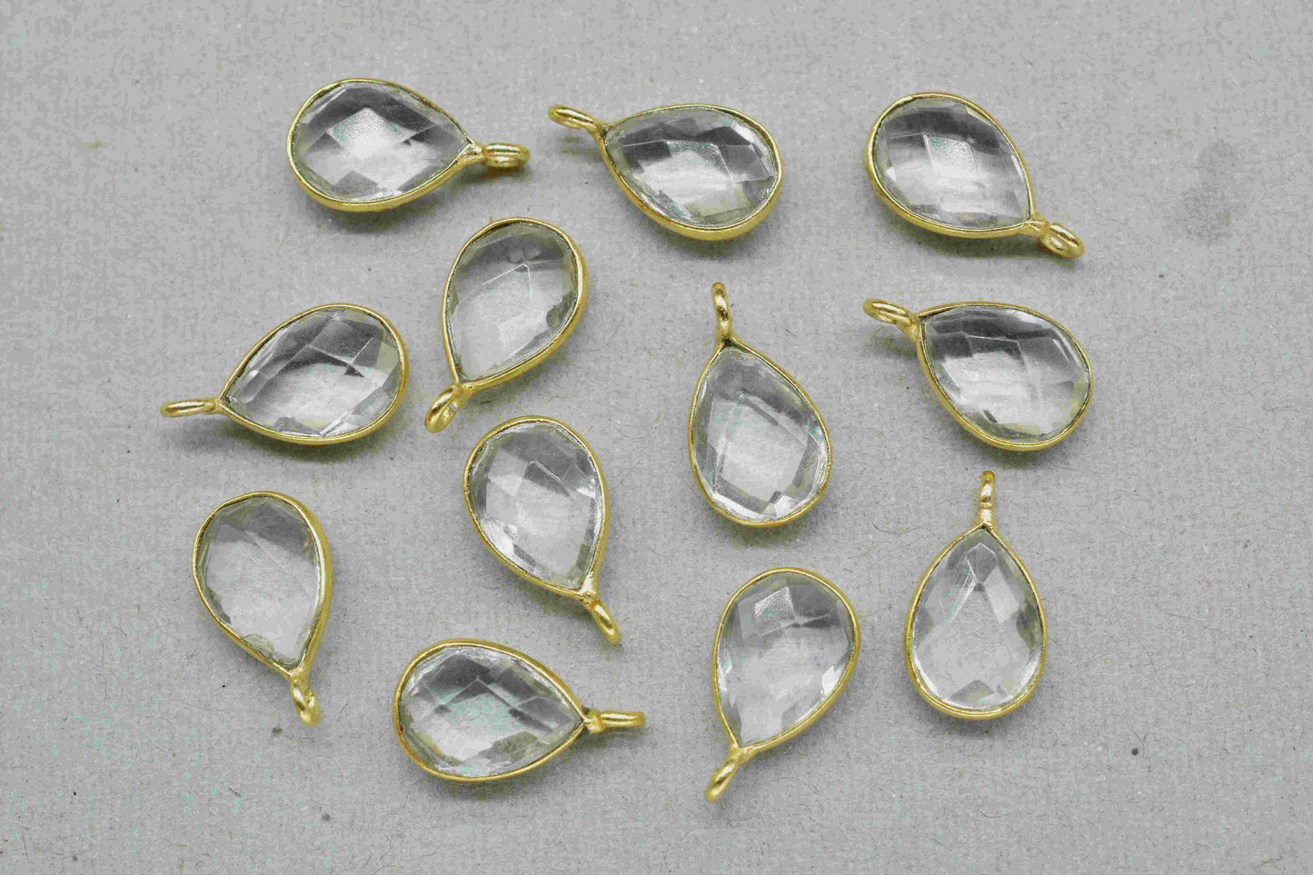 Crystal Quartz Component 7x10mm Teardrop Shape Pendant Jewelry,Crystal Earring Connector,Gold Plated Connector,Gemstone Earring Jewelry,Gift