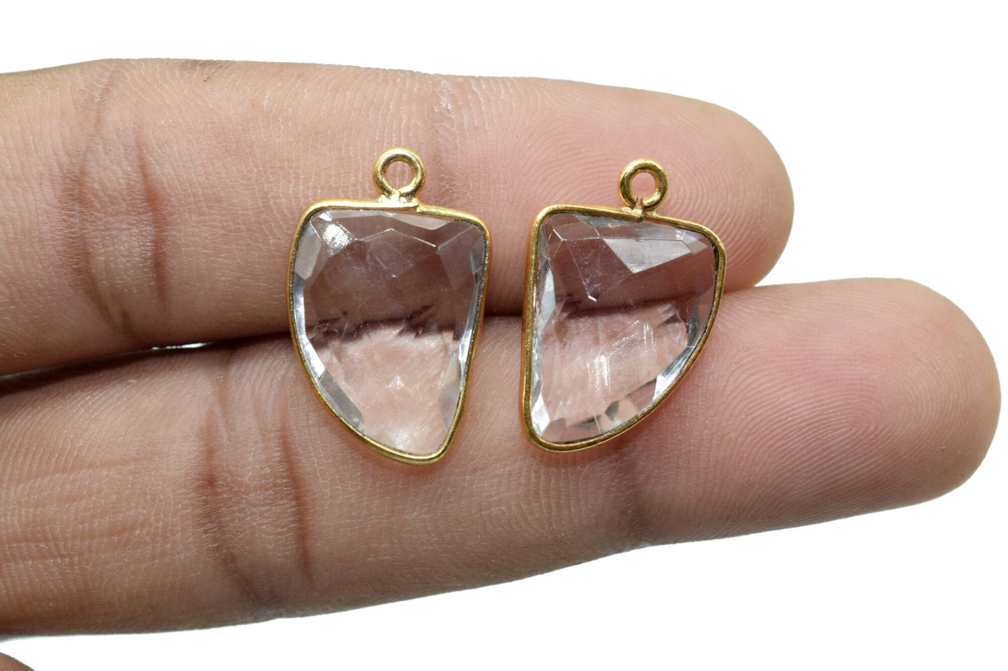 Crystal 12x15mm Horn Shape Single Loop connector,Crystal Quartz Bezel,Crystal Horn Pendant 24k Gold Plated,Single flat Bail 1pc,Horn Charms