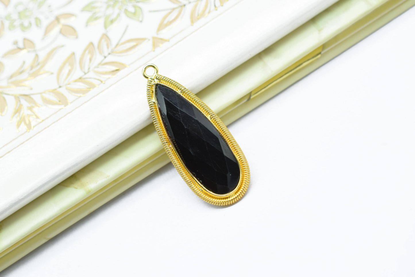 Black Onyx 10x30mm Charms,Gemstone Bezel connector,Single Bail Pendant Charm,Onyx Pendant,Handmade pendant Jewelry,Teardrop Charms connector