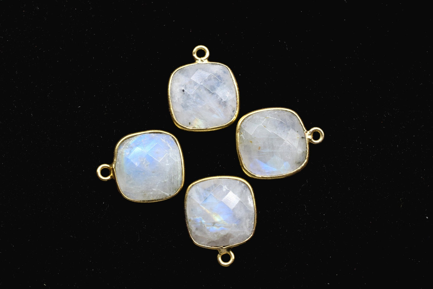 Moonstone 12mm cushion shape single loop connectors,Moonstone Pendants,White Rainbow bezel links,Gemstone Cushion Cone Charms,Minimal Stones