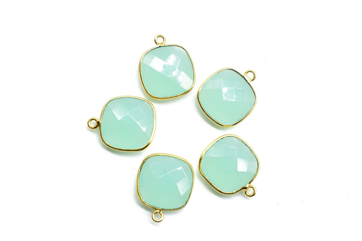 Aqua Chalcedony 14mm Cushion Bezel charm,Aqua Chalcedony Bezel Findings Cushion Charms,Cushion Shape Connectors,Single Bail Loop Gold Plated