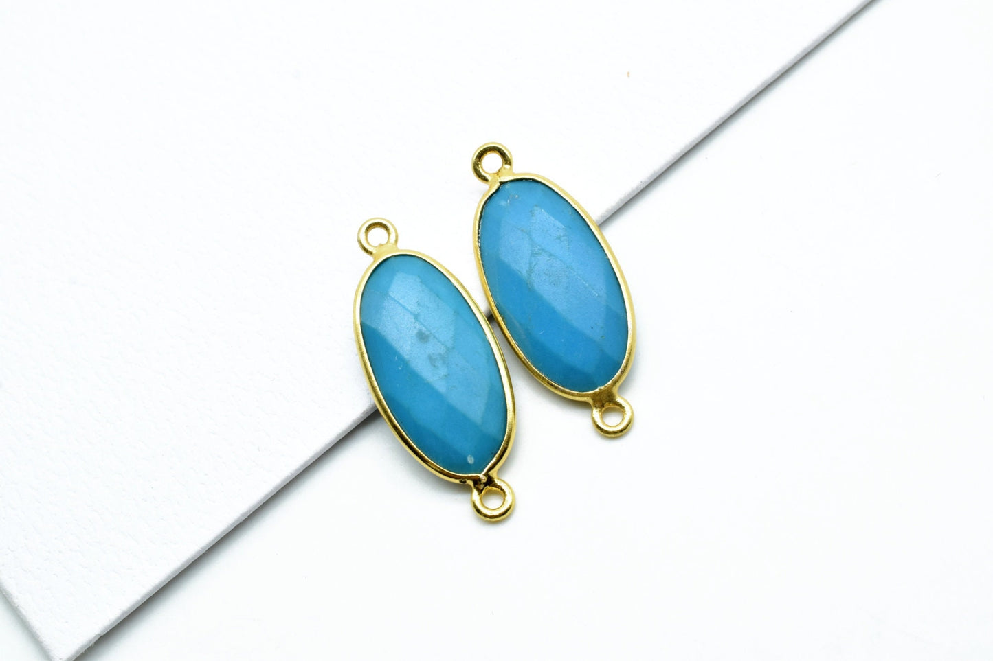 Natural Turquoise 10x20mm Oval Shape double bail connector,Turquoise Bezel Connector,Turquoise Oval Pendant 24k Gold Plated,Turquoise charms