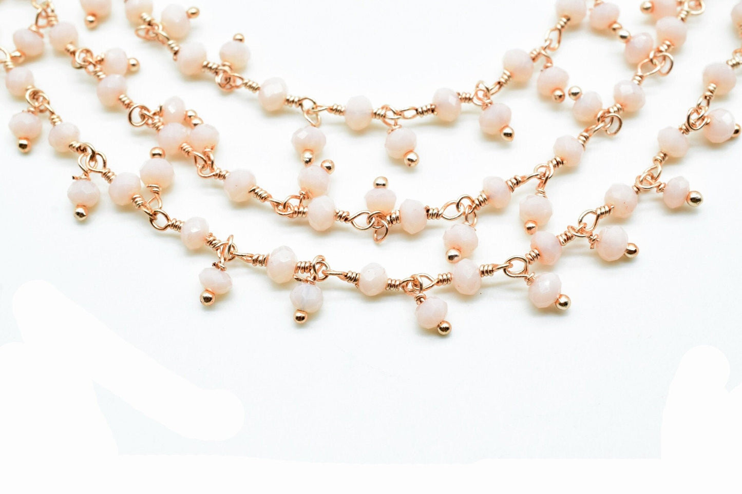 Pink Opal Cluster Beaded Chain,Rose Gold Plated wire wrapped Rosary Chain,Dangling Faceted Wire Wrapped Beaded Chain,PinkOpal handmade chain