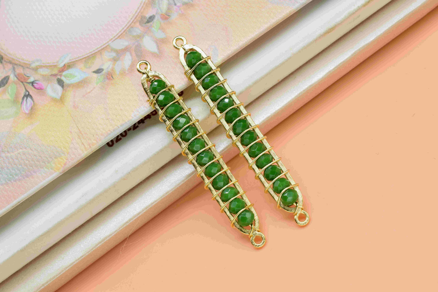 Emerald Beaded Bar Finding Connector, Gemstone Bar Pendant Necklace, Emerald Bar Bracelet,Beaded Bar Findings Component,Emerald jewelry,Gift