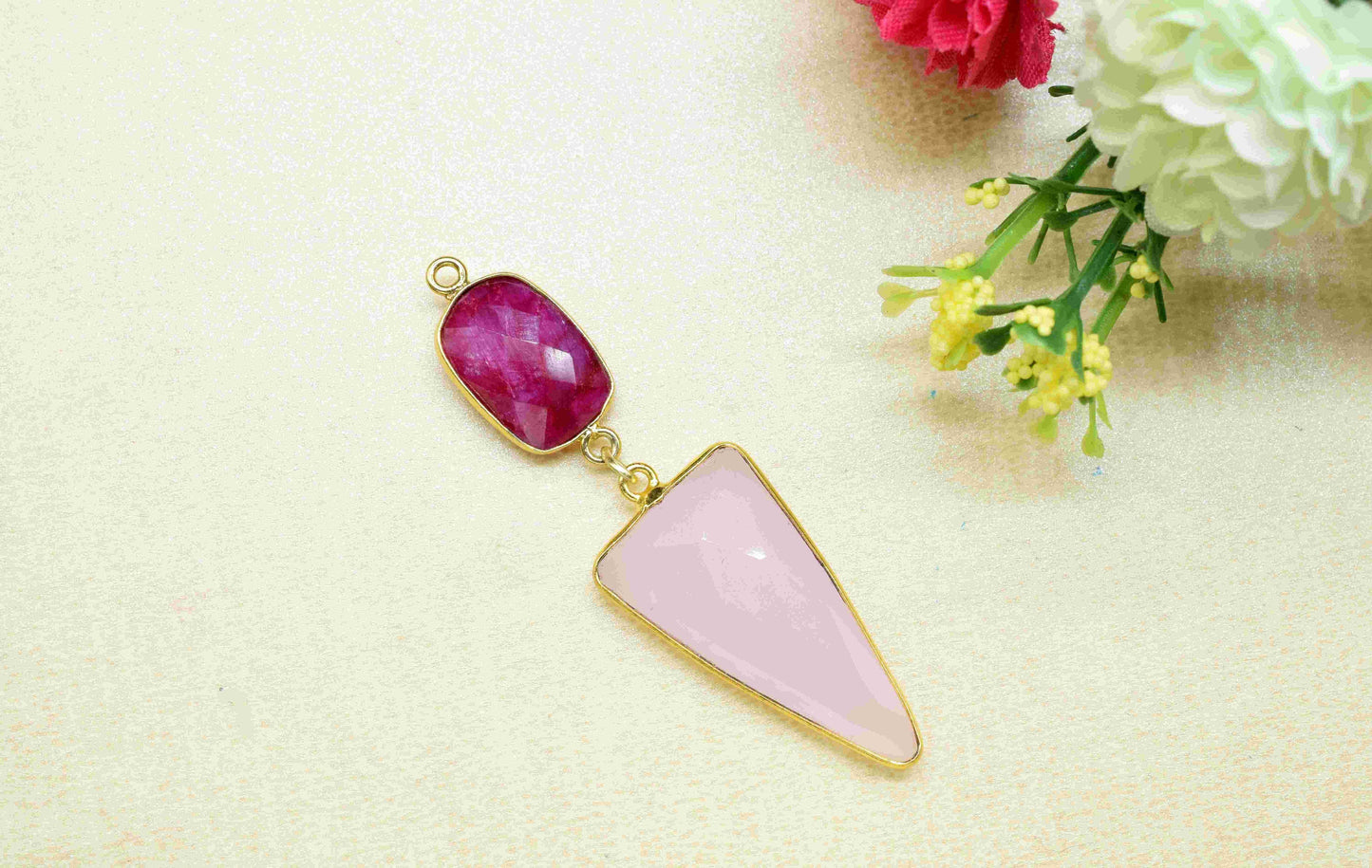 Rose Quartz Pendant Charms , Ruby Dangle Earring Component , Multi Gemstone Dangle Earring , Component Jewelry , B'day Gift