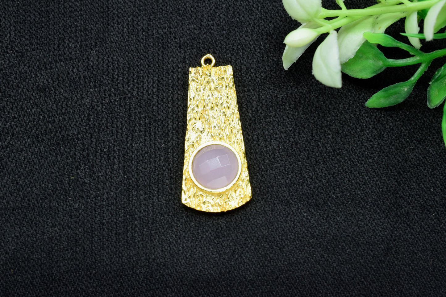Pink Chalcedony Pendant ,Pink Chalcedony Gemstone Handmade Pendant , Single Bail Charms , Gold Plated Connectors , Gemstone Connector Charm