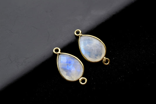 Moonstone 10x14mm Pear Shape Double bail Connectors,Moonstone Teardrop pendant,Moonstone Gold Plated bezel,jewelry making charms crafts,