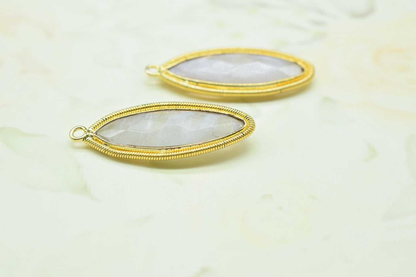 Moonstone 10x30mm Bezel Charm,Gemstone connector,Marquise Shape Charm,Single Bail Pendant,Handmade Component Pendant,Moonstone Bezel Jewelry