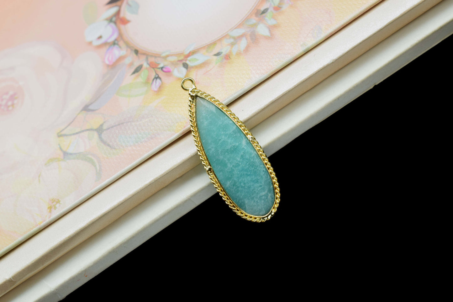 Amazonite Gemstone Bezel Charms 10x30mm Pear Shape Pendant,Amazonite Checker Cut Teardrop Connectors Jewelry,Amazonite Gold Plated bezel