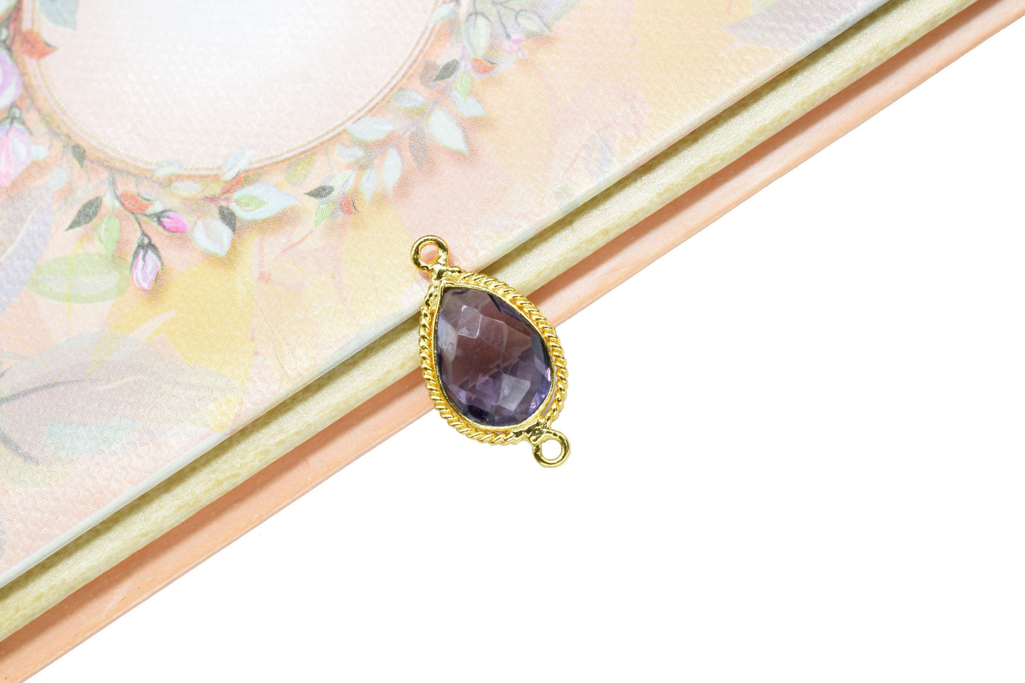 Amethyst 10x14 Teardrop Bezel Connectors,Station Connector,Amethyst Teardrop Jewelry,Gemstone double bail Charms,Handmade Teardrop Pendant