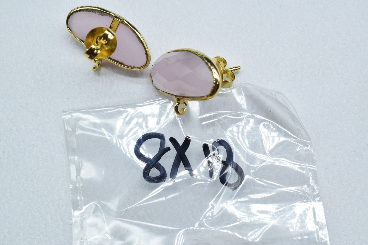 Pink Chalcedony Earring Connector,Pink chalcedony Jewelry Making Supplies,Ear Post Studs Connectors,Rose Quartz Ear Studs,Gemstone Ear Post,