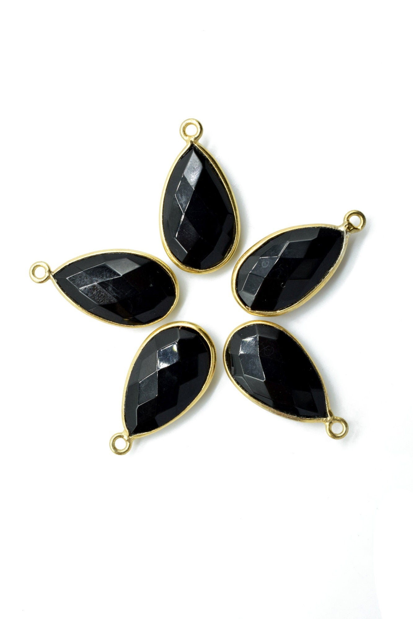 Black Onyx 10x18mm Pear shape charm,Black Onyx Pear pendant,Black Onyx Gold Plated bezel,jewelry making charms craft,Black Onyx charms,