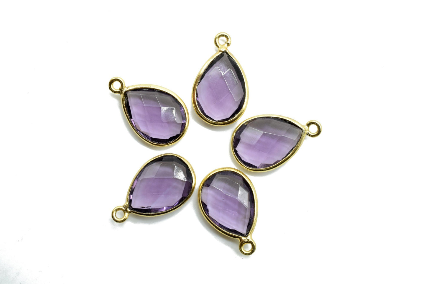 Amethyst 10x14mm Pear shape charm,Amethyst  Pear pendant,Amethyst Gold Plated bezel,jewelry making charms craft,Amethyst  Birthstone charm