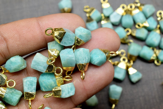 Amazonite Raw Pendants,Rough Electroplated Chams,Amazonite Pendant Connectors Jewelry Necklace,Loose Rough Stone Pendant,Gemstone Pendant