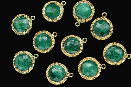 Emerald Gemstone Connector,10mm Round Shape Single Bail Bezels Charms,Handmade Connectors Jewelry,Emerald Bezel Connectors,Gemstone Jewelry