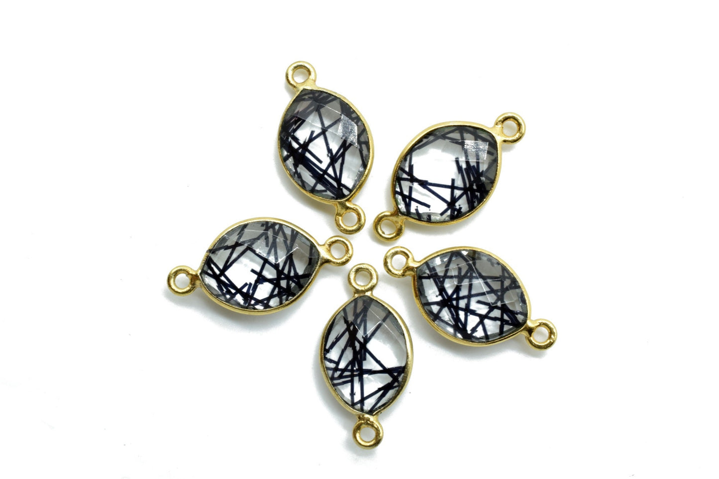 Black Rutile 10x13mm Eye double bail connectors,Black Rutile Components eye Shape Connectors,Rutile double Bail Over Brass Gold Edge Jewelry