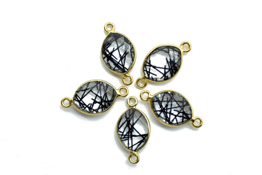 Black Rutile 10x13mm Eye double bail connectors,Black Rutile Components eye Shape Connectors,Rutile double Bail Over Brass Gold Edge Jewelry