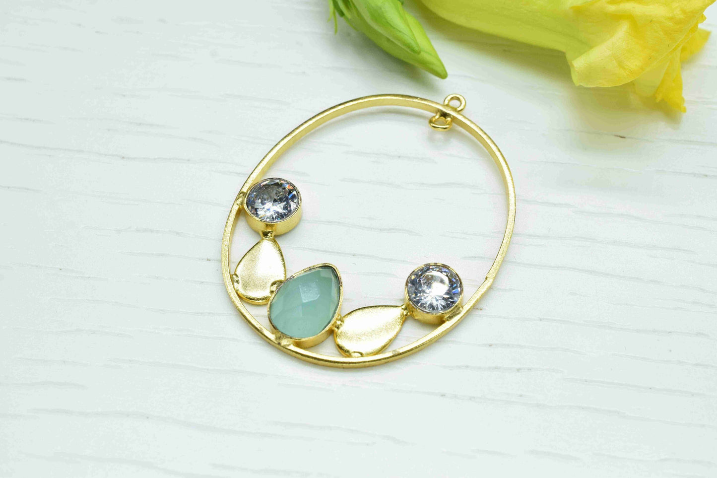 Aqua Chalcedony Gemstone Connector, Oval Shape Pendant Component, Chalcedony 7x10mm Teardrop Earring,Finding Component Necklace,Aqua Jewelry