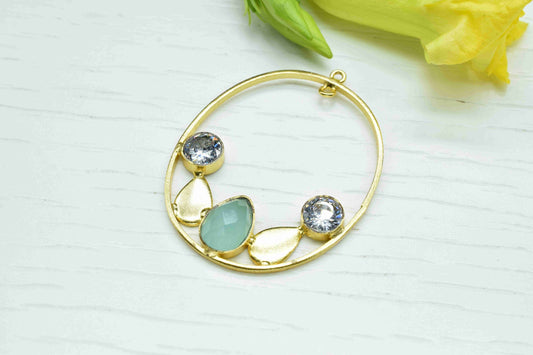 Aqua Chalcedony Gemstone Connector, Oval Shape Pendant Component, Chalcedony 7x10mm Teardrop Earring,Finding Component Necklace,Aqua Jewelry