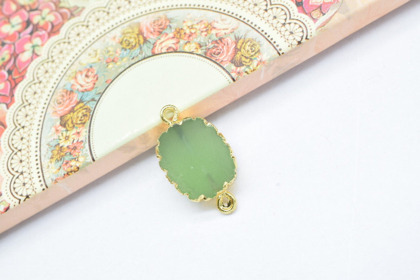 Prehnite Electroplated Pendants,Handmade Cabechon Pendant Charm necklace,Oval Shape Pendant Jewelry,Gemstone Double Bail Connectors,Gift
