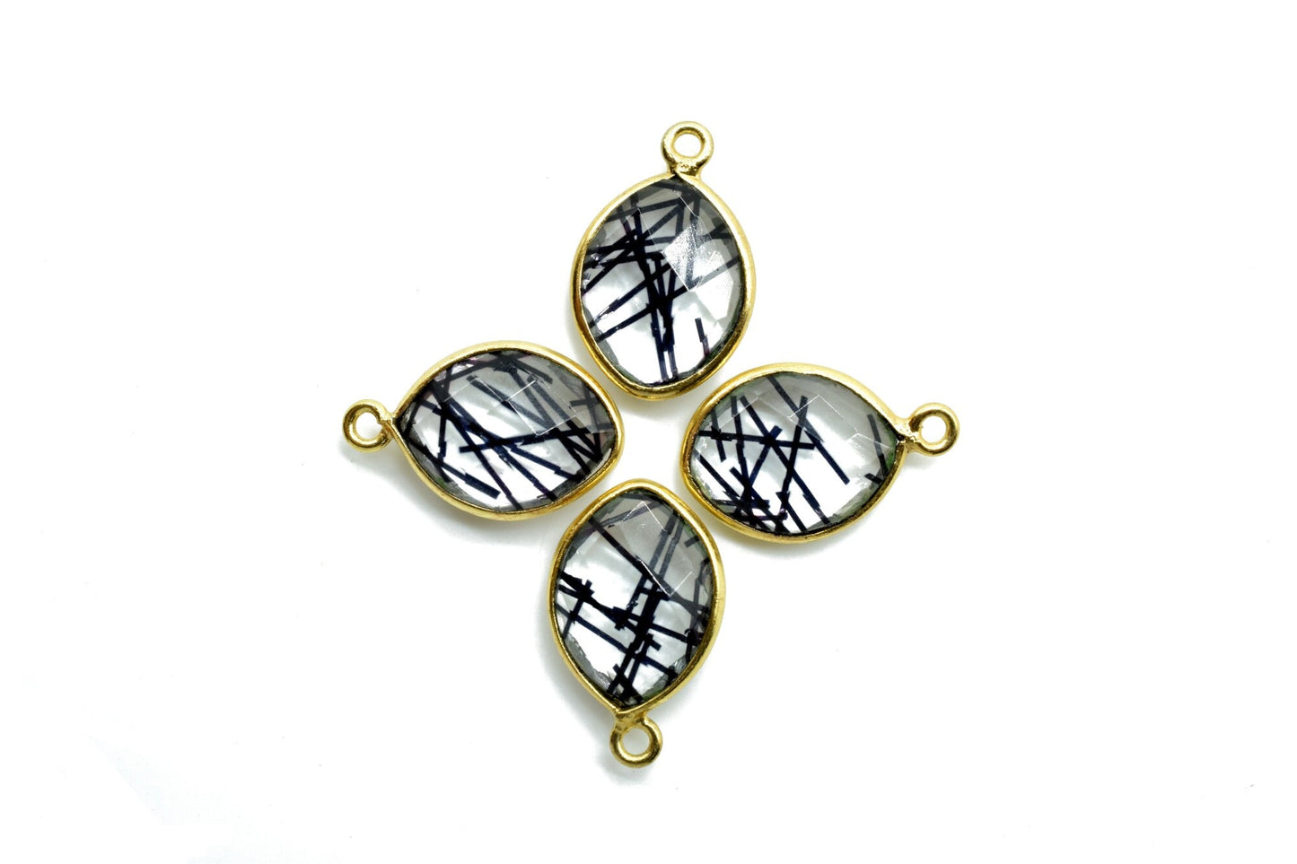 Black Rutile 10x13mm Eye Single bail connectors,Black Rutile Components eye Shape Connectors,Rutile Single Bail Over Brass Gold Edge Jewelry