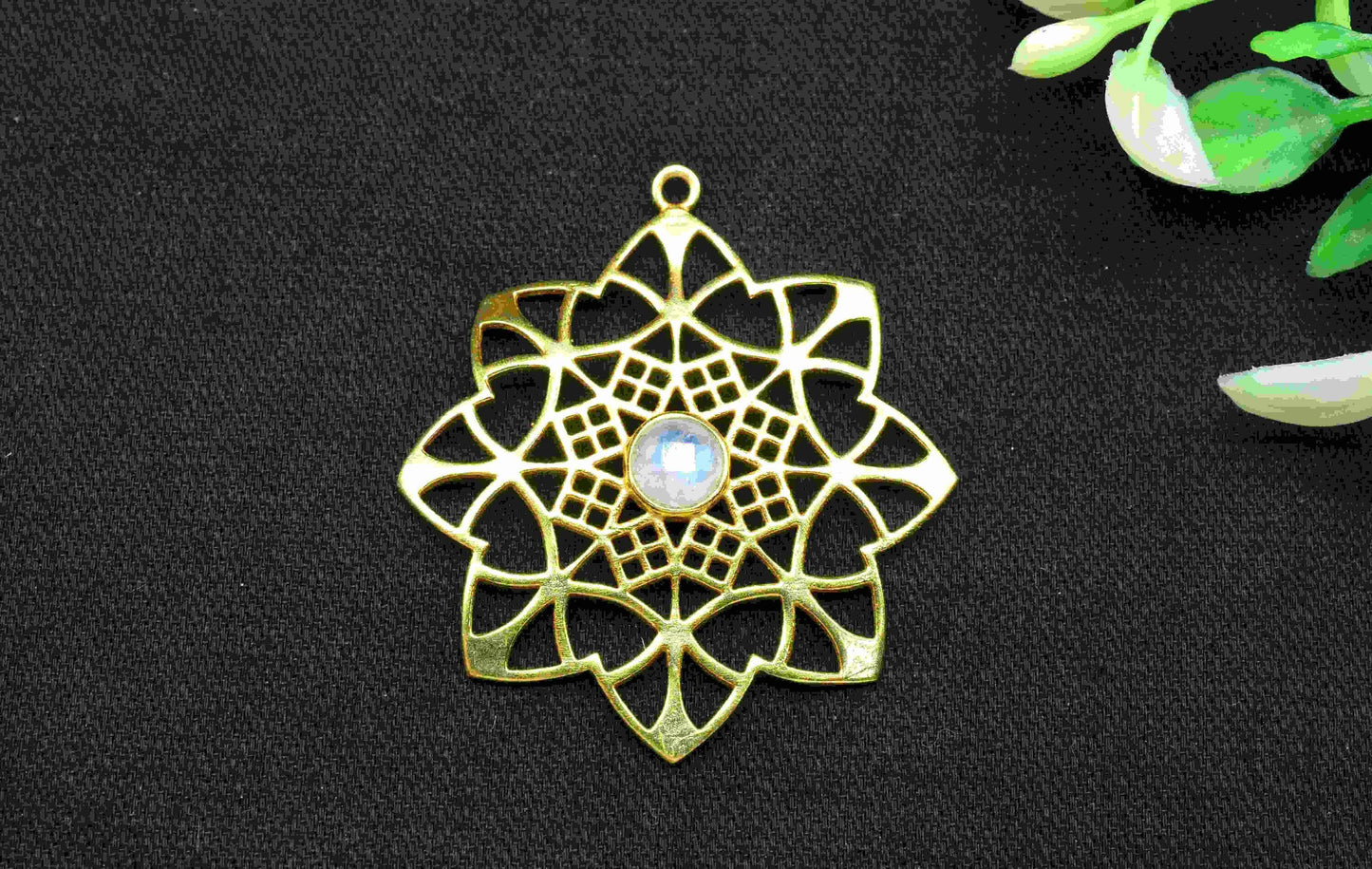 Moonstone Gemstone Component, Single Bail Charm , Moonstone Connector Pendant , Gold Plated Connectors , Pendant Jewelry , Earring Component