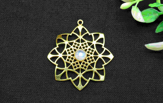 Moonstone Gemstone Component, Single Bail Charm , Moonstone Connector Pendant , Gold Plated Connectors , Pendant Jewelry , Earring Component