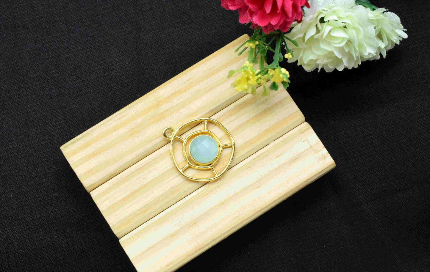 Amazonite Gemstone Component, Single Bail Charm , Amazonite Connector Pendant , Gold Plated Connectors , Earring Component , B'day Gift