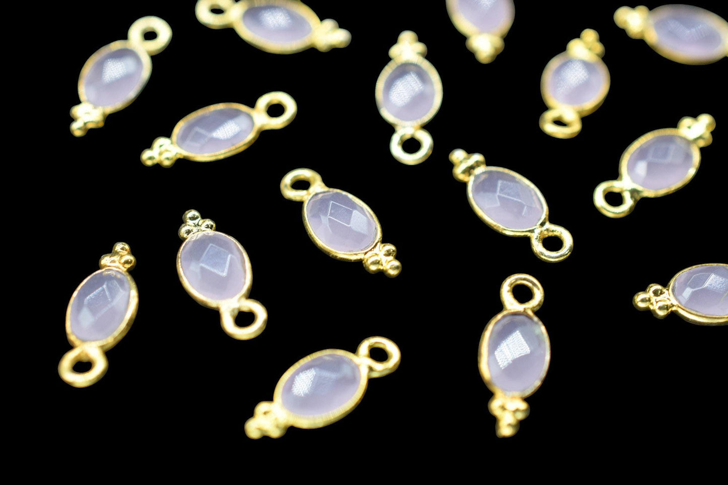 Rose Quartz Charms Connector/Handmade Jewelry/Gold Plated Connector/Tiny Pendant/Rose Quartz Pendant/Oval Shape Connector/Gemstone Charms