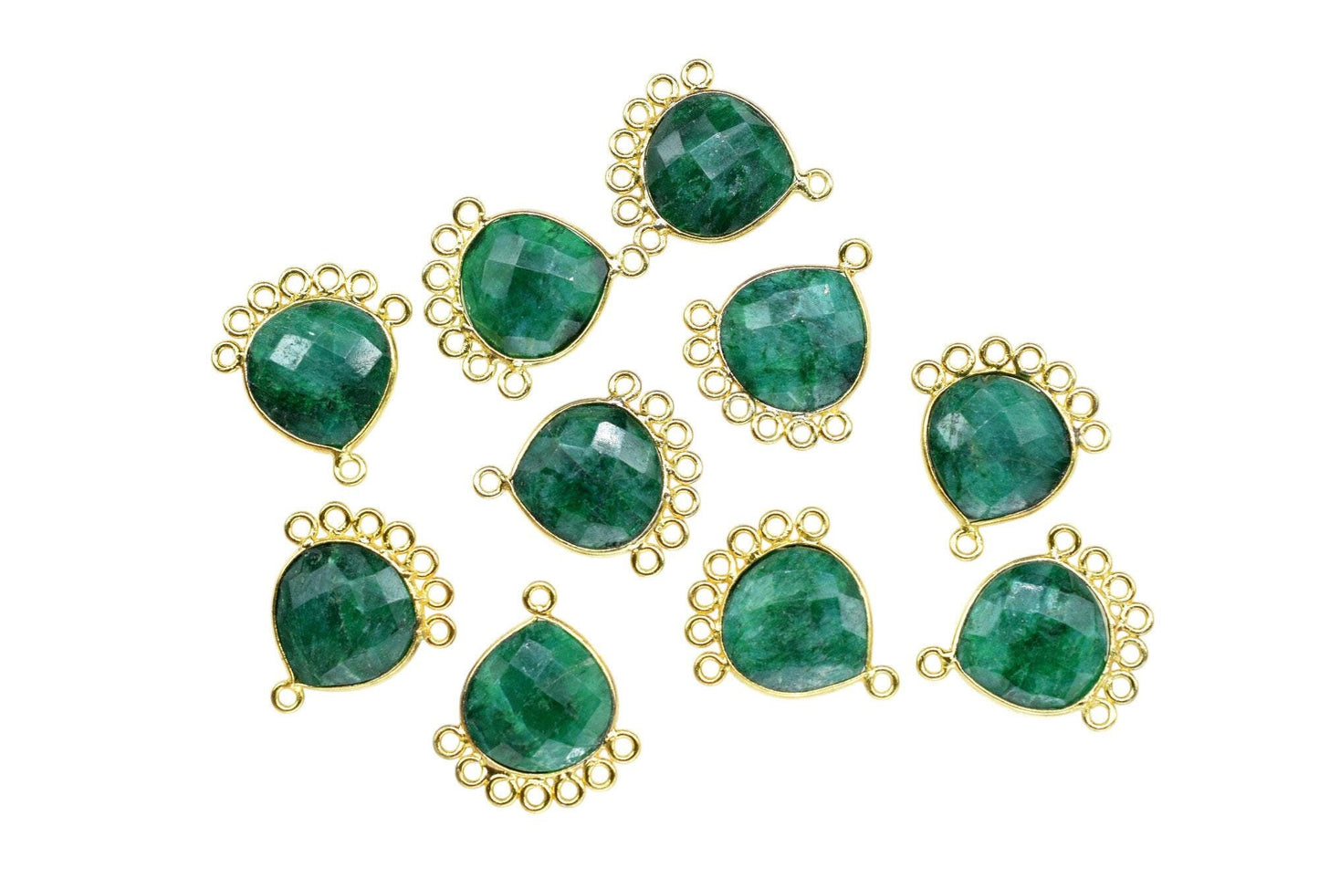 Emerald 14mm Heart Bezel Charm/Charms Connector/Handmade Jewellery Connectors/Gemstone Brass Component/Women Jewelry/B'day Gift