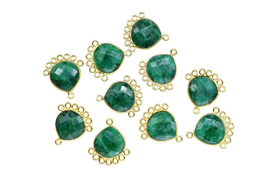 Emerald 14mm Heart Bezel Charm/Charms Connector/Handmade Jewellery Connectors/Gemstone Brass Component/Women Jewelry/B'day Gift