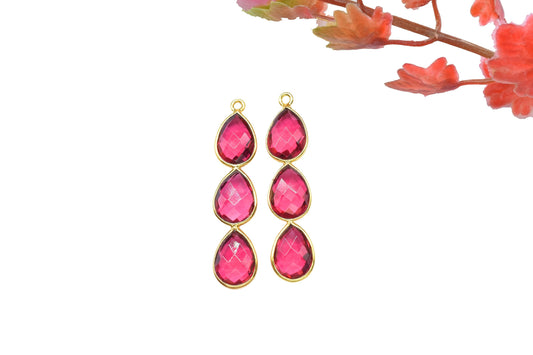 Three Stone Bezel Pendants,Gemstone Teardrop Charms,Handmade Beads Jewelry,Components Earring Connector,Single bail Station Bezel Link,Gift