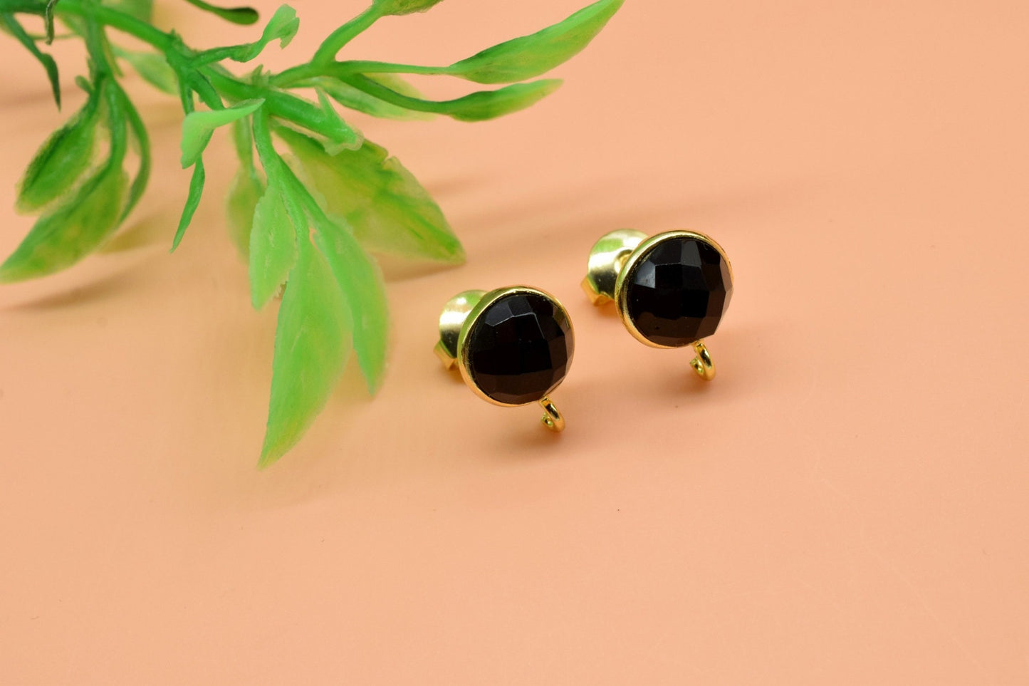 10mm Round Black Onyx Earring Connectors,Black Gemstone Ear Post Studs,Onyx Earring Connectors,DIY Jewelry,Jewelry Making Supply,Mom's Gifts