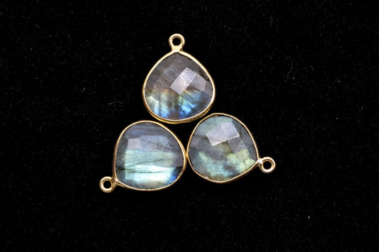 Labradorite 14mm Heart shape Single bail charm,Labradorite Faceted Bezel Link Connector,Sold By Piece,Labradorite Heart Shape bezel Pendant