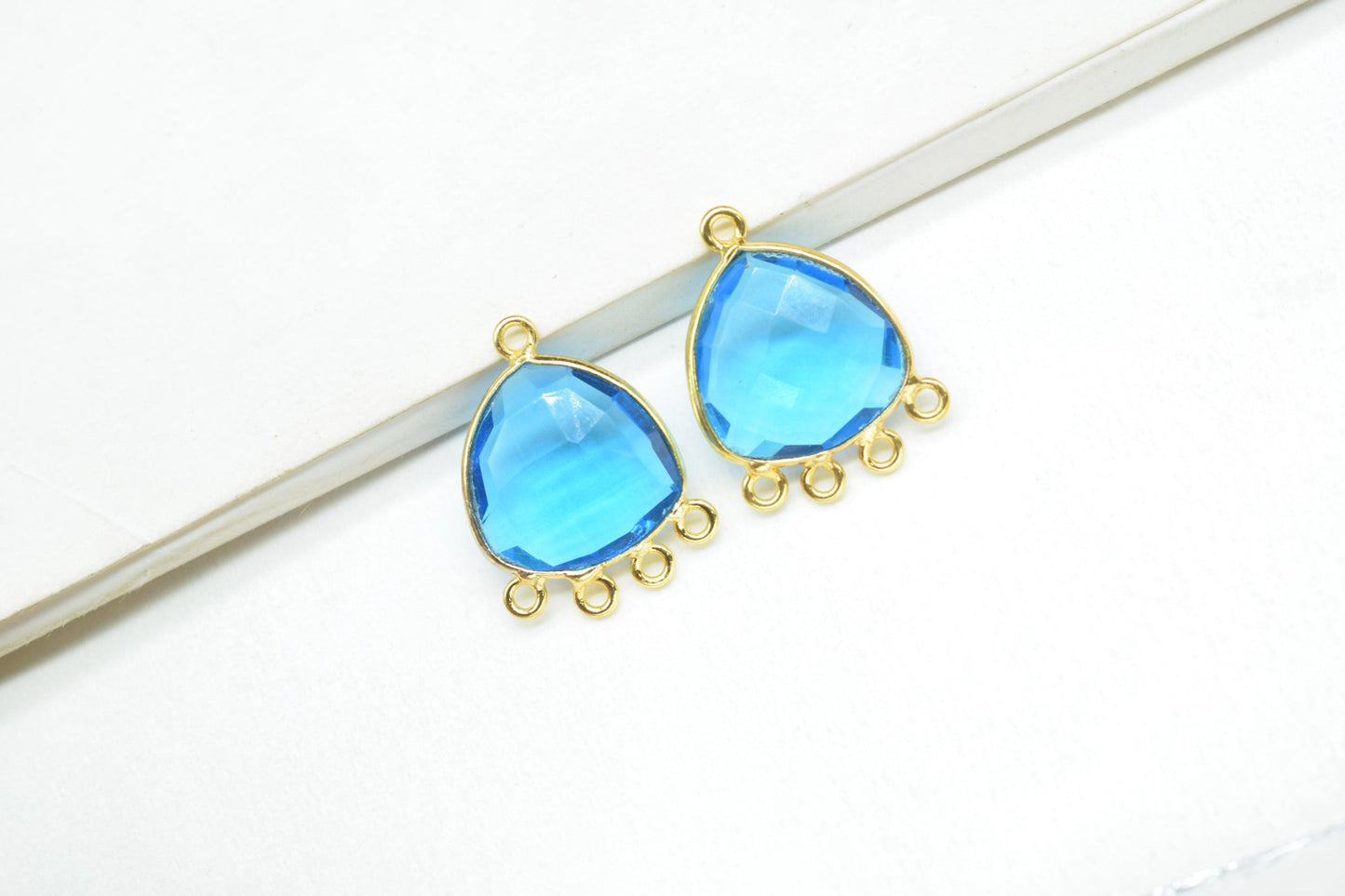 Blue Topaz 15mm Triangle Bezel Connector/Gold Plated Jewelry/Women Jewelry/Connector Jewelry/Handmade Connector/Connector Jewelry/Gift