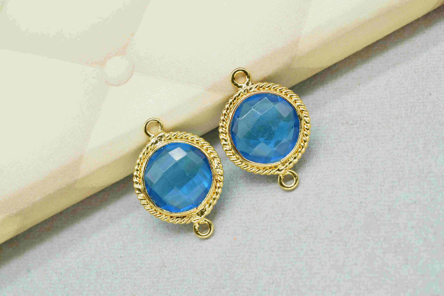 London Blue Topaz 10mm Round Double Bail Charms,Blue Topaz Bezels,Blue Topaz Bezels Charms,Topaz Double Loop Connector,Blue Topaz Charm,Gift