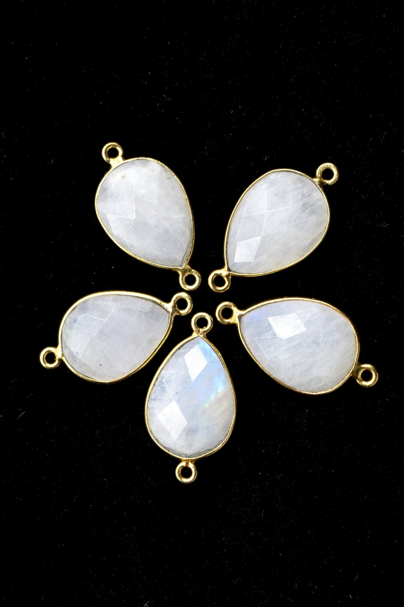 Moonstone 13x18mm Pear Shape Double bail Connectors,Moonstone Teardrop pendant,Moonstone Gold Plated bezel,jewelry making charms crafts,