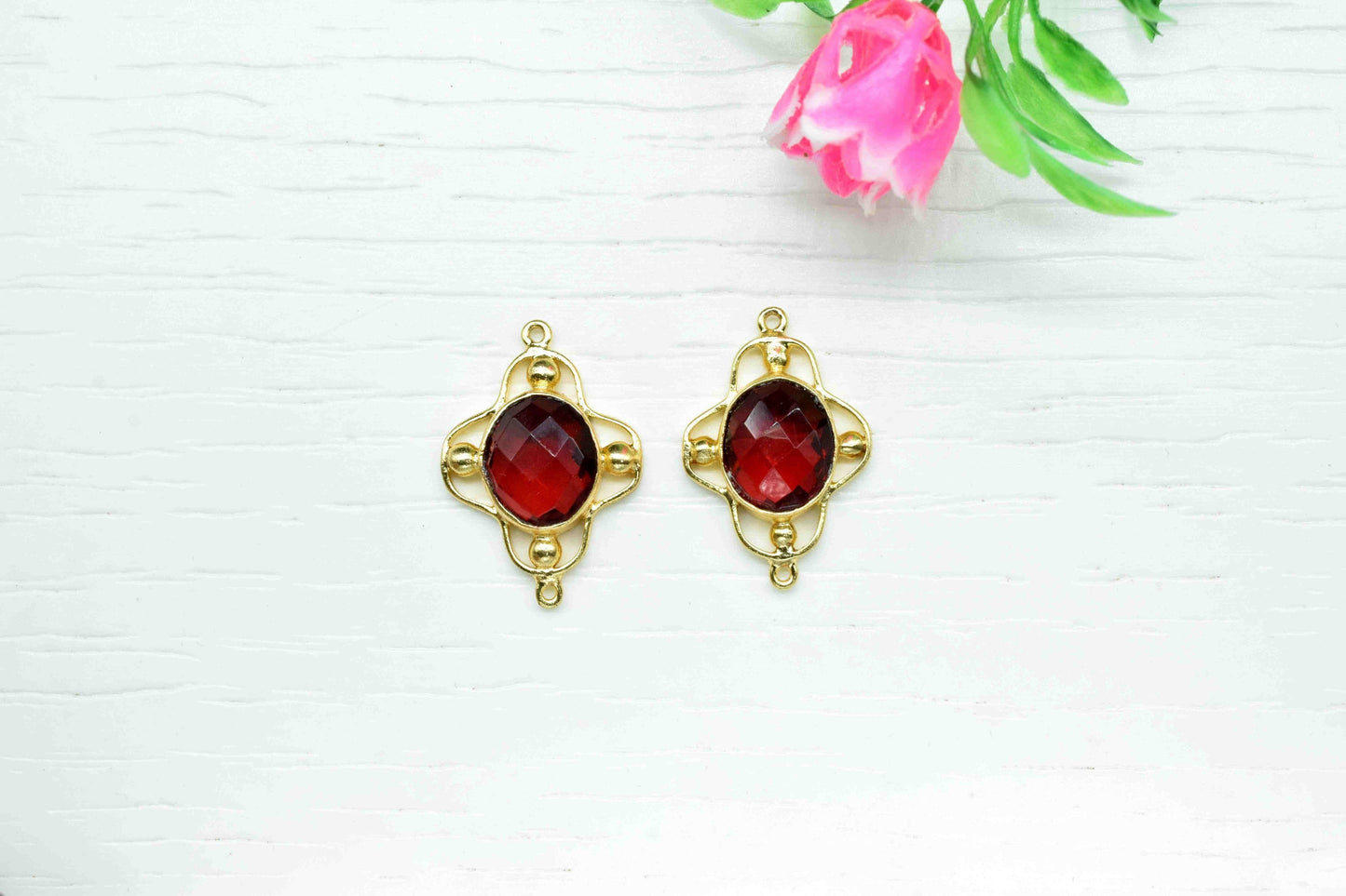 Garnet Quartz Bezel Connectors,Garnet Quartz Oval Shape,Handmade Gemstone Bezel,Garnet Quartz jewelry making charm,double bail connnector