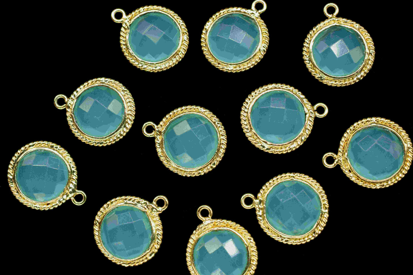 Aqua Chalcedony 10mm Round Shape Bezels Charms,Aqua Chalcedony Gold Plating Gemstone Bezel Connector,Aqua chalcedony Single Loop Charms,Gift