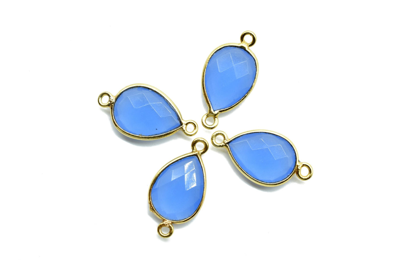 Blue Chalcedony 10x14mm Pear shape double bail connector,Blue Chalcedony Pear Shape Bezel Connector Gold Plated,chalcedony Connector,Jewelry