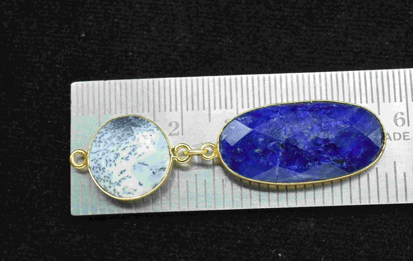 Blue Sapphire Dangle pendants,Station Link,Handmade jewelry,Dendrite pendant Charms,Component pendant,Multi Gemstone Connector,Bezel Jewelry