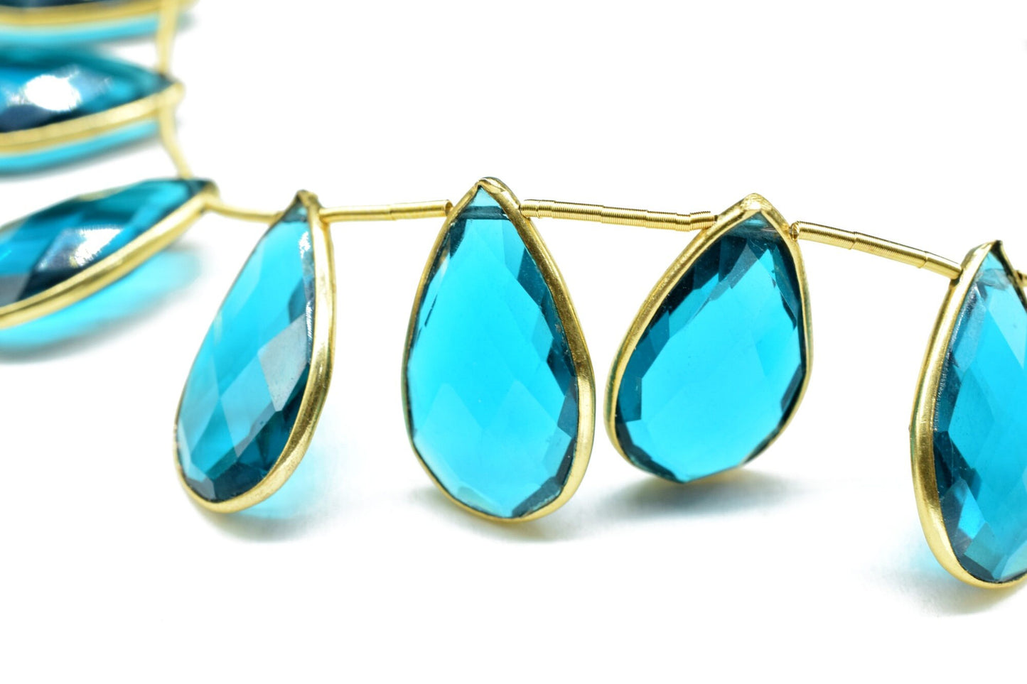 Swiss Blue Topaz 12x20mm Gold plated charms,Swiss Blue Topaz Charm,Making Jewelry Supplies,Natural stone charms,Blue topaz