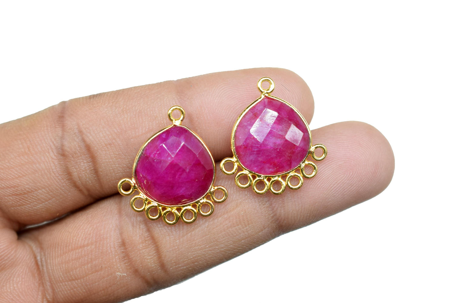 Natural Ruby 14mm Heart Bezel Charm/Charms Connector/Handmade Jewellery Connectors/Gemstone Brass Component/Women Jewelry/B'day Gift