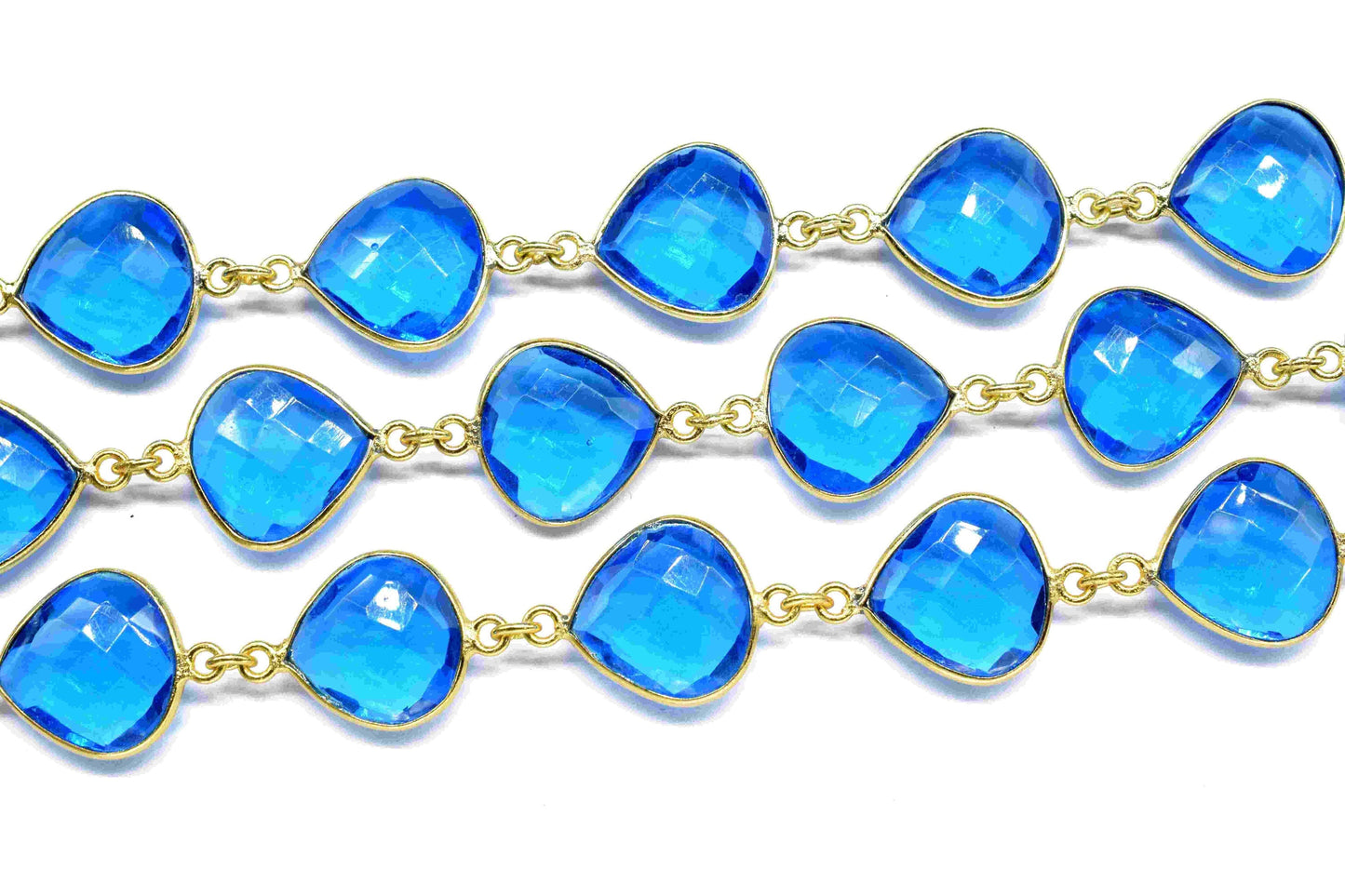 Blue Topaz 12mm Heart Shape Bezels Chain,Blue Topaz Gemstone Jewelry,Connector Link Chain,Topaz Gemstone Link Connector Chain, Craft Jewelry