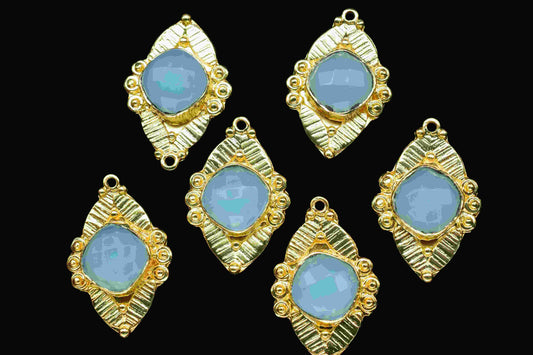 Peru Chalcedony 10mm Cushion Shape Pendant,Peru Gemstone Pendant Jewellery, Chalcedony Connectors, Calibrated Gemstone, Gold Plated Pendant