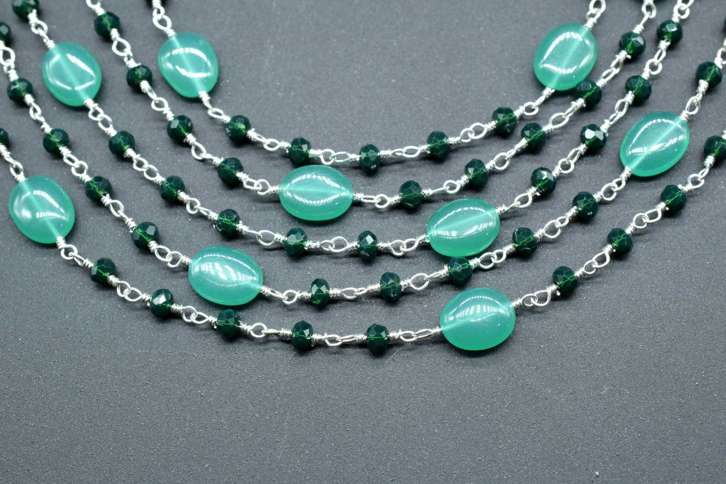 Natural Green onyx Smooth Oval Rosary Style Beaded Chain,Gold Plated Wire Wrapped Chain,Gemstone Linked Handmade Chain,Jewelry Making,