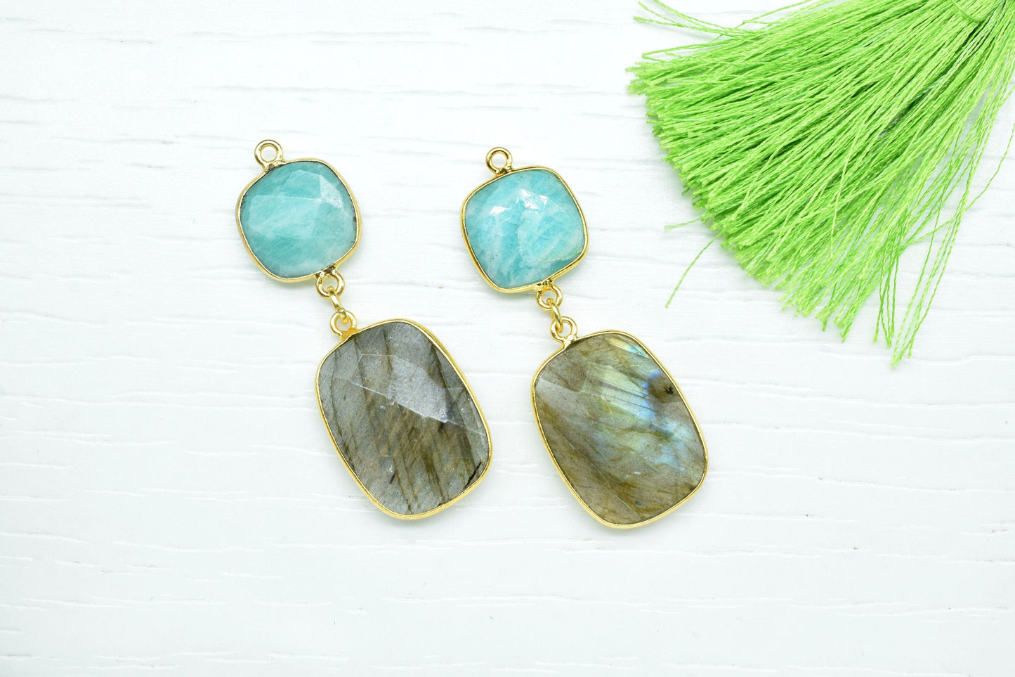 Labradorite Component pendants,Multi Stone Dangle Earrings,Square Shape Pendant Jewelry,Dangle pendant Charms,Amazonite Gemstone Connectors