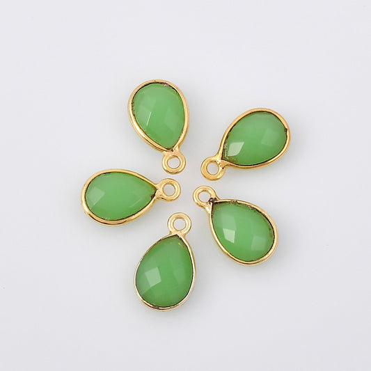 Chrysoprase 9x13mm Bezel charm,Chrysoprase Teardrop Gold Plated bezel,Gold Vermeil Bezel,jewelry making charm,Gold-Filled bezel